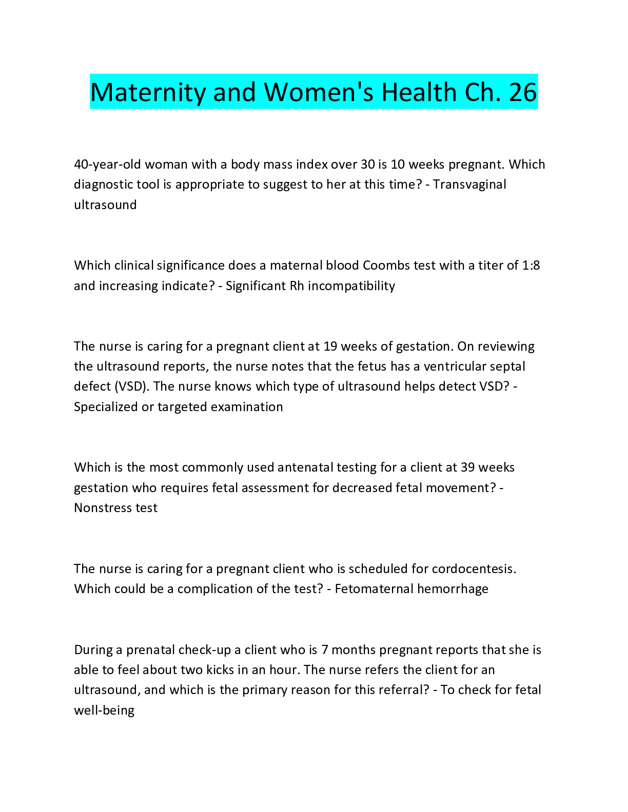 Preview image for Maternity and Women's Health Ch. 26